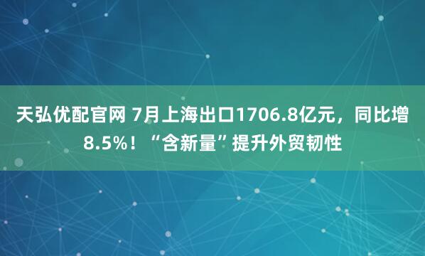 天弘优配官网 7月上海出口1706.8亿元，同比增8.5%！“含新量”提升外贸韧性